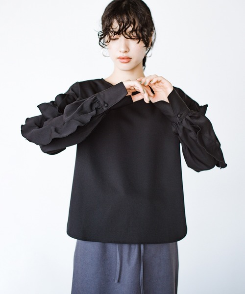 haco!(ハコ)の「今日はきちんとな日!にお任せあれ 華やぐひらひら袖トップス(シャツ/ブラウス・レディース・ネイビー/ブラック・LARGE/MEDIUM/X-LARGE/SMALL)」の8枚目の写真