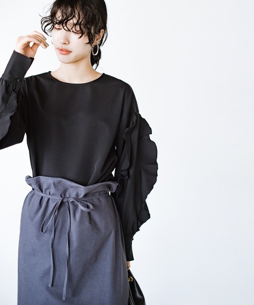 haco!(ハコ)の「今日はきちんとな日!にお任せあれ 華やぐひらひら袖トップス(シャツ/ブラウス・レディース・ネイビー/ブラック・LARGE/MEDIUM/X-LARGE/SMALL)」の11枚目の写真