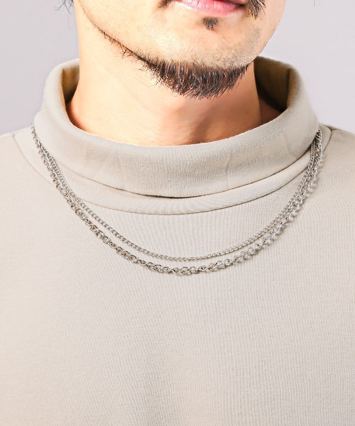LUXSTYLE(ラグスタイル)の「ネックレス付きタートルネックロンT(Tシャツ/カットソー・メンズ・ブラック/ベージュ/ホワイト・L/M)」の12枚目の写真