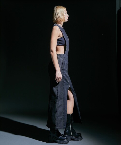 国内発送送関込【SPORTMAX】スリーブレス デニム ワンピース セール】ベルテッド デニム スリーブレス Aライン ドレス