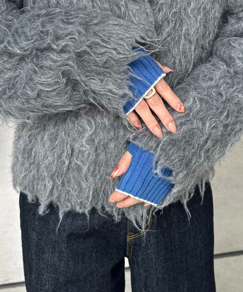 DISCOAT（ディスコート）の「【WEB限定】配色アームウォーマー（アームカバー・レディース・ブラック/グレー/アイボリー/モカ/ブルー/ライトベージュ・FREE）」の10枚目の写真