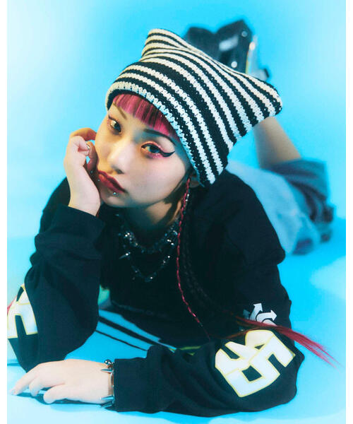 Chica（チカ）の「Chica/チカ/ネコ耳ニット帽（ニットキャップ/ビーニー・レディース・その他24/ブラック/ブラック系その他/ラベンダー・F）」の12枚目の写真