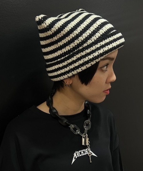 Chica（チカ）の「Chica/チカ/ネコ耳ニット帽（ニットキャップ/ビーニー・レディース・その他24/ブラック/ブラック系その他/ラベンダー・F）」の6枚目の写真