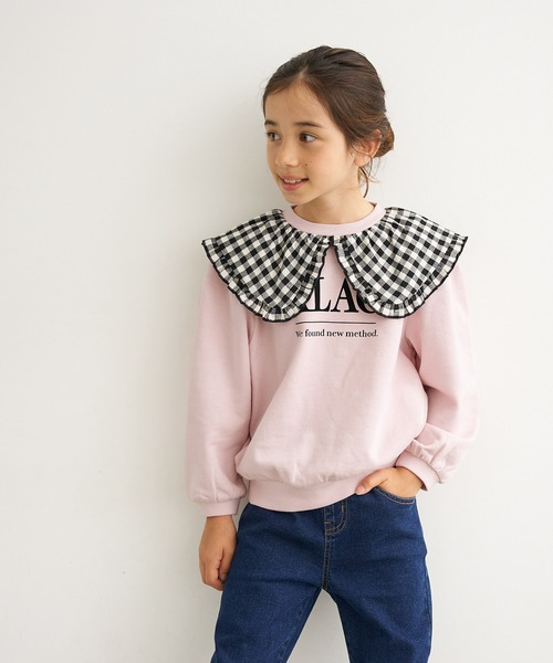 coca（coca）（コカ）の「キッズ チェック襟付きプリントプルオーバー（Tシャツ/カットソー・キッズ・アイボリー/ピンク/チャコール・130/120/110/140）」の2枚目の写真