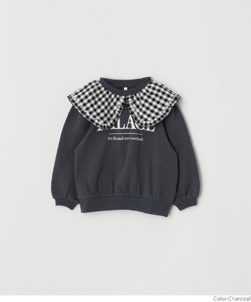 coca（coca）（コカ）の「キッズ チェック襟付きプリントプルオーバー（Tシャツ/カットソー・キッズ・アイボリー/ピンク/チャコール・130/120/110/140）」の3枚目の写真