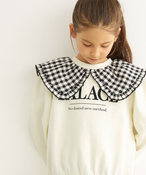 coca（coca）（コカ）の「キッズ チェック襟付きプリントプルオーバー（Tシャツ/カットソー・キッズ・アイボリー/ピンク/チャコール・130/120/110/140）」の6枚目の写真