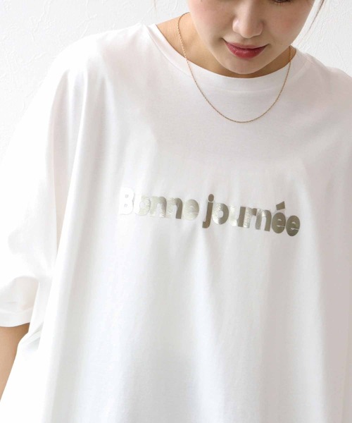 tシャツ 箔プリントスーパーBIG Tシャツ レディース tiptop tシャツ 箔プリント半袖BIGTシャツ レディース