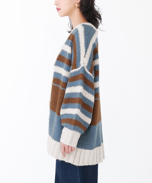 n'OrLABEL（ノアールレーベル）の「『ミックスボーダー柄ニットカーディガン』（カーディガン/ボレロ・レディース・グレイッシュブルー/ブラック・FREE）」の4枚目の写真