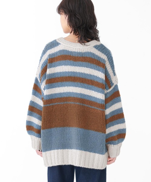 n'OrLABEL（ノアールレーベル）の「『ミックスボーダー柄ニットカーディガン』（カーディガン/ボレロ・レディース・グレイッシュブルー/ブラック・FREE）」の5枚目の写真