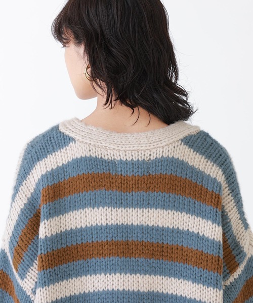 n'OrLABEL（ノアールレーベル）の「『ミックスボーダー柄ニットカーディガン』（カーディガン/ボレロ・レディース・グレイッシュブルー/ブラック・FREE）」の9枚目の写真