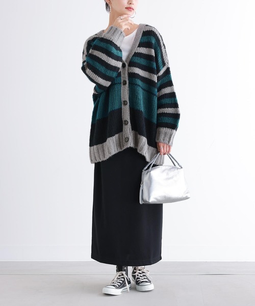 n'OrLABEL（ノアールレーベル）の「『ミックスボーダー柄ニットカーディガン』（カーディガン/ボレロ・レディース・グレイッシュブルー/ブラック・FREE）」の12枚目の写真