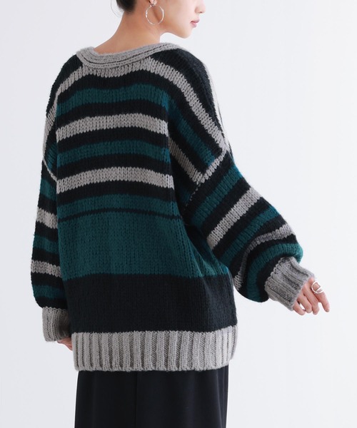 n'OrLABEL（ノアールレーベル）の「『ミックスボーダー柄ニットカーディガン』（カーディガン/ボレロ・レディース・グレイッシュブルー/ブラック・FREE）」の11枚目の写真