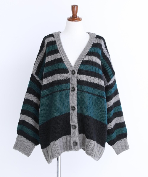 n'OrLABEL（ノアールレーベル）の「『ミックスボーダー柄ニットカーディガン』（カーディガン/ボレロ・レディース・グレイッシュブルー/ブラック・FREE）」の13枚目の写真