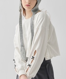 ribbon slit balloon tops/リボン付バルーントップス