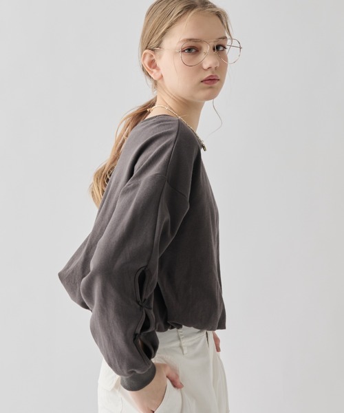 idem(イデム)の「ribbon slit balloon tops/リボン付バルーントップス(Tシャツ/カットソー・レディース・オフホワイト/チャコールグレー・FREE)」の10枚目の写真