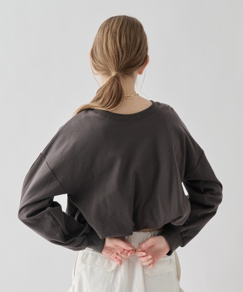 idem(イデム)の「ribbon slit balloon tops/リボン付バルーントップス(Tシャツ/カットソー・レディース・オフホワイト/チャコールグレー・FREE)」の11枚目の写真