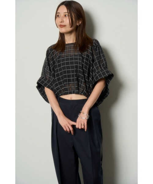 リンカブル　チェックシアーブラウス slattgir（スラットジール） ブラウス シャツ 高身長 シアーチェック七