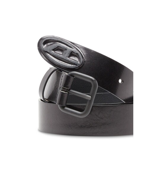 DIESELメンズ ベルト B-1DR サイズ100 B-1DR: Leather Belt with silver D logo buckle | Diesel