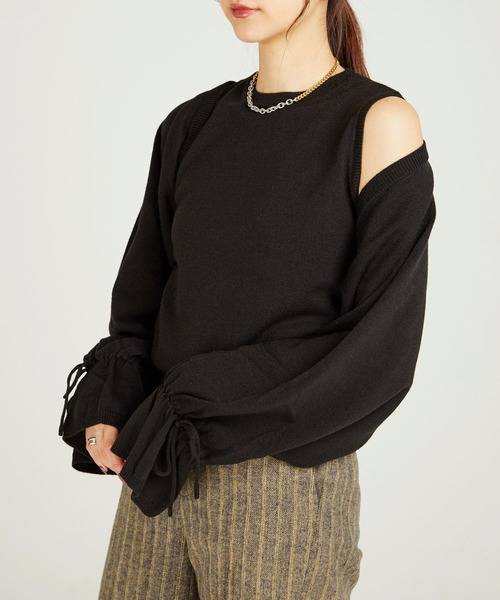 CIEL'AIR（シエルエアー）の「Knit No Sleeve&Bolero Twin Set（Tシャツ/カットソー・レディース・ブラック/キャメル・FREE）」の7枚目の写真