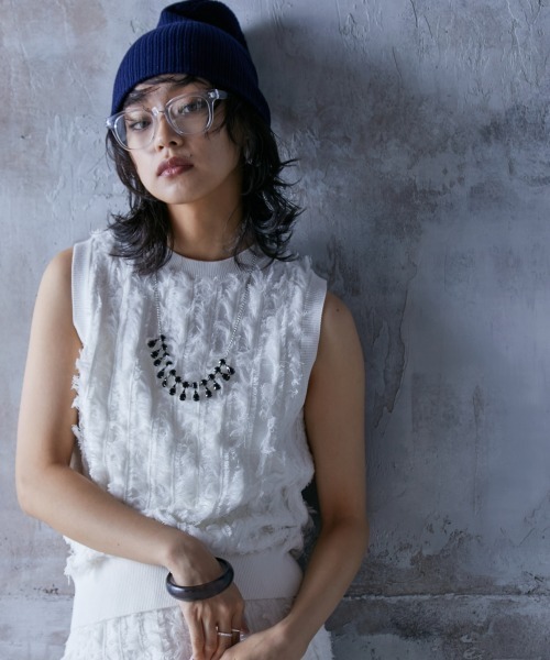 GEVS.（ジェイヴィス）の「＜大きいサイズ＞ 綿100％カットジャガードニットタンクトップ GEVS.（ニット/セーター・レディース・ブラック/オフホワイト・L/LL/3L/4L/5L）」の10枚目の写真