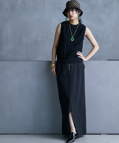 GEVS.（ジェイヴィス）の「＜大きいサイズ＞ 綿100％カットジャガードニットタンクトップ GEVS.（ニット/セーター・レディース・ブラック/オフホワイト・L/LL/3L/4L/5L）」の18枚目の写真