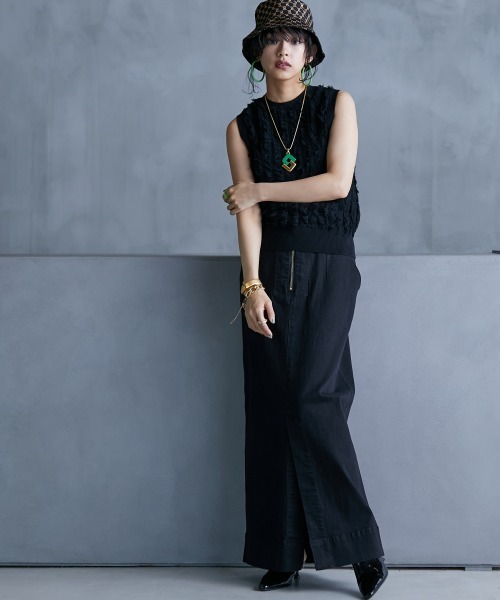 GEVS.（ジェイヴィス）の「＜大きいサイズ＞ 綿100％カットジャガードニットタンクトップ GEVS.（ニット/セーター・レディース・ブラック/オフホワイト・L/LL/3L/4L/5L）」の21枚目の写真