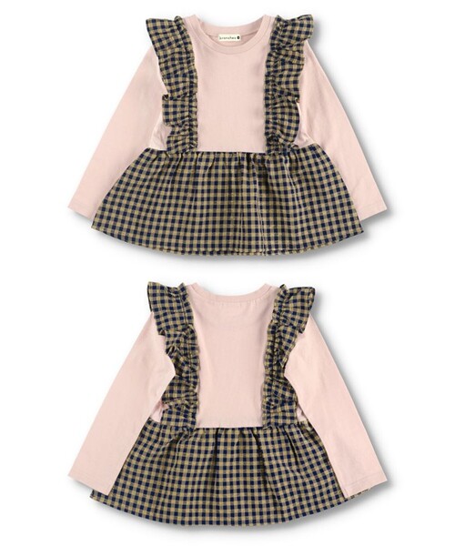 BRANSHES（ブランシェス）の「【お揃い】サッカー先染めギンガムチェックTシャツ（Tシャツ/カットソー・キッズ・グリーン/ネイビー・100/90/120/110/150/140/130）」の13枚目の写真