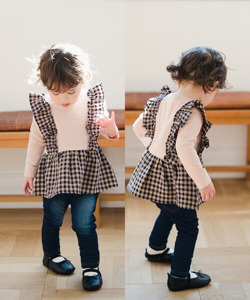 BRANSHES（ブランシェス）の「【お揃い】サッカー先染めギンガムチェックTシャツ（Tシャツ/カットソー・キッズ・グリーン/ネイビー・100/90/120/110/150/140/130）」の12枚目の写真