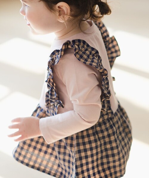 BRANSHES（ブランシェス）の「【お揃い】サッカー先染めギンガムチェックTシャツ（Tシャツ/カットソー・キッズ・グリーン/ネイビー・100/90/120/110/150/140/130）」の10枚目の写真