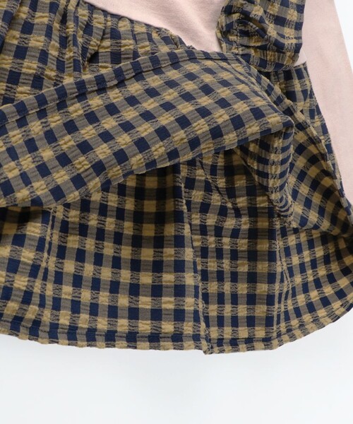 BRANSHES（ブランシェス）の「【お揃い】サッカー先染めギンガムチェックTシャツ（Tシャツ/カットソー・キッズ・グリーン/ネイビー・100/90/120/110/150/140/130）」の8枚目の写真