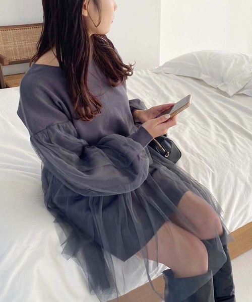 one after another NICE CLAUP(ワンアフターアナザーナイスクラップ)の「チュール重ねチュニック(チュニック・レディース・ベージュ/グレー/アイボリー・FREE)」の2枚目の写真