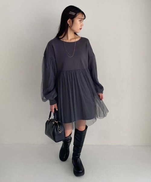one after another NICE CLAUP(ワンアフターアナザーナイスクラップ)の「チュール重ねチュニック(チュニック・レディース・ベージュ/グレー/アイボリー・FREE)」の9枚目の写真