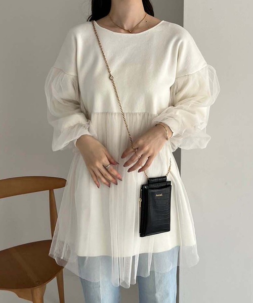 one after another NICE CLAUP(ワンアフターアナザーナイスクラップ)の「チュール重ねチュニック(チュニック・レディース・ベージュ/グレー/アイボリー・FREE)」の8枚目の写真