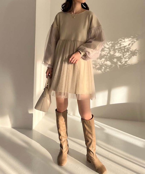 one after another NICE CLAUP(ワンアフターアナザーナイスクラップ)の「チュール重ねチュニック(チュニック・レディース・ベージュ/グレー/アイボリー・FREE)」の4枚目の写真