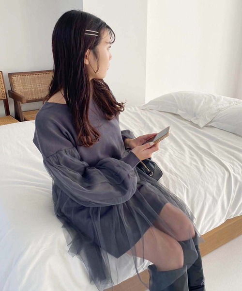 one after another NICE CLAUP(ワンアフターアナザーナイスクラップ)の「チュール重ねチュニック(チュニック・レディース・ベージュ/グレー/アイボリー・FREE)」の19枚目の写真