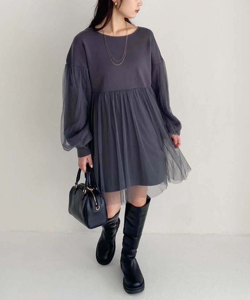 one after another NICE CLAUP(ワンアフターアナザーナイスクラップ)の「チュール重ねチュニック(チュニック・レディース・ベージュ/グレー/アイボリー・FREE)」の16枚目の写真