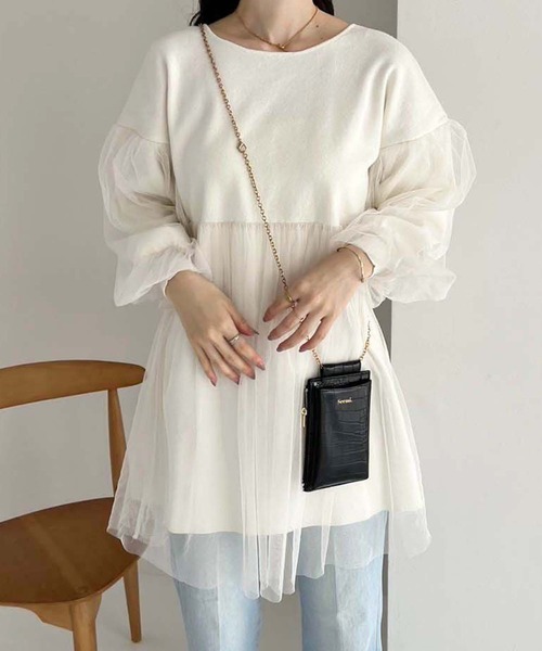 one after another NICE CLAUP(ワンアフターアナザーナイスクラップ)の「チュール重ねチュニック(チュニック・レディース・ベージュ/グレー/アイボリー・FREE)」の21枚目の写真