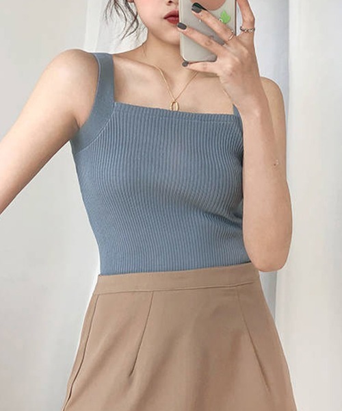 Miniministore(ミニミニストア)の「リブニット タンクトップ スクエアネック(タンクトップ・レディース・ピンク/ホワイト/ベージュ/イエロー/ミント/ブラック/ブルー/グレー・FREE)」の10枚目の写真