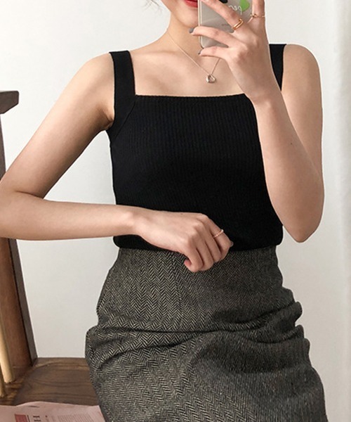 Miniministore(ミニミニストア)の「リブニット タンクトップ スクエアネック(タンクトップ・レディース・ピンク/ホワイト/ベージュ/イエロー/ミント/ブラック/ブルー/グレー・FREE)」の11枚目の写真