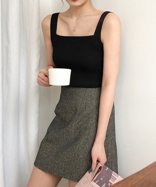 Miniministore(ミニミニストア)の「リブニット タンクトップ スクエアネック(タンクトップ・レディース・ピンク/ホワイト/ベージュ/イエロー/ミント/ブラック/ブルー/グレー・FREE)」の12枚目の写真