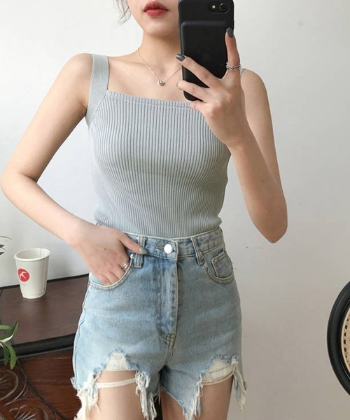Miniministore(ミニミニストア)の「リブニット タンクトップ スクエアネック(タンクトップ・レディース・ピンク/ホワイト/ベージュ/イエロー/ミント/ブラック/ブルー/グレー・FREE)」の13枚目の写真