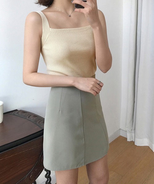 Miniministore(ミニミニストア)の「リブニット タンクトップ スクエアネック(タンクトップ・レディース・ピンク/ホワイト/ベージュ/イエロー/ミント/ブラック/ブルー/グレー・FREE)」の14枚目の写真
