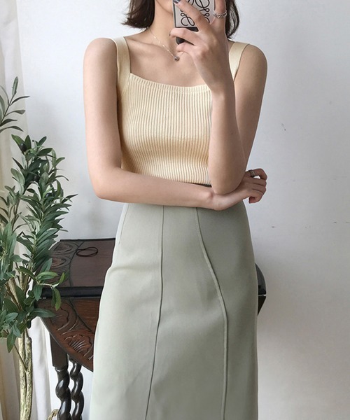 Miniministore(ミニミニストア)の「リブニット タンクトップ スクエアネック(タンクトップ・レディース・ピンク/ホワイト/ベージュ/イエロー/ミント/ブラック/ブルー/グレー・FREE)」の15枚目の写真
