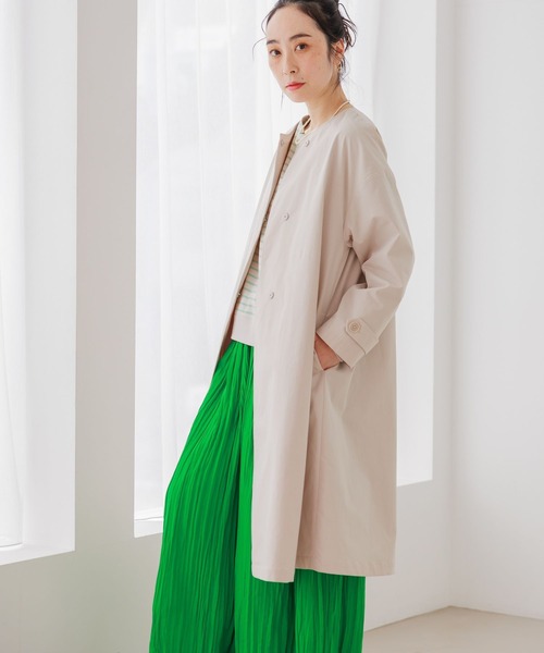 studio CLIP（スタディオクリップ）の「【UVカット/イージーケア】洗えるノーカラーフレアロングコート[プチ・トールサイズあり]（ノーカラーコート・レディース・ベージュ/ネイビー/ライトグレー・LARGE/MEDIUM/PF/TF）」の8枚目の写真