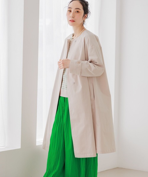 studio CLIP（スタディオクリップ）の「【UVカット/イージーケア】洗えるノーカラーフレアロングコート[プチ・トールサイズあり]（ノーカラーコート・レディース・ベージュ/ネイビー/ライトグレー・LARGE/MEDIUM/PF/TF）」の9枚目の写真