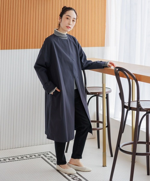 セール】【UVカット/イージーケア】洗えるノーカラーフレアロング