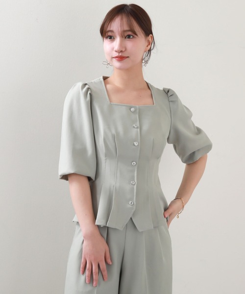 Cheek（チーク）の「バルーンスリーブペプラムブラウス（シャツ/ブラウス・レディース・ブラック/ミント/ブルー・MEDIUM）」の3枚目の写真