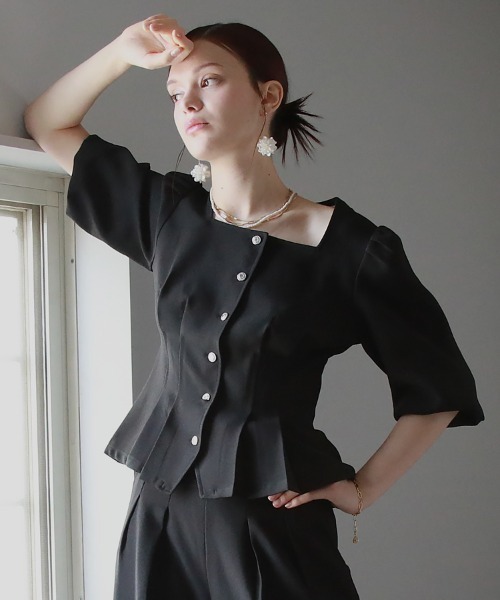 Cheek（チーク）の「バルーンスリーブペプラムブラウス（シャツ/ブラウス・レディース・ブラック/ミント/ブルー・MEDIUM）」の2枚目の写真