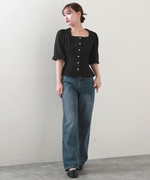 Cheek（チーク）の「バルーンスリーブペプラムブラウス（シャツ/ブラウス・レディース・ブラック/ミント/ブルー・MEDIUM）」の15枚目の写真