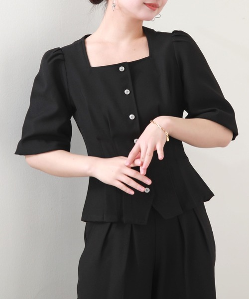 Cheek（チーク）の「バルーンスリーブペプラムブラウス（シャツ/ブラウス・レディース・ブラック/ミント/ブルー・MEDIUM）」の16枚目の写真